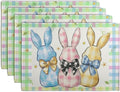 Easter Bunny Placemats Set of 4 Green Blue Pink Yellow Buffalo Plaid Rabbits by Wnoesat