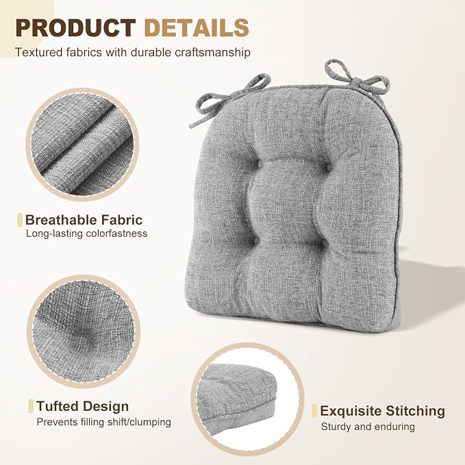 downluxe Indoor Chair Cushions for Dining Chairs, Tufted Overstuffed Textured - Image 5