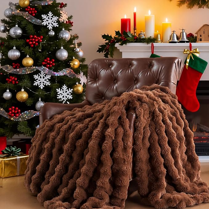 Lotus Karen Faux Fur Throw Blanket Dark Coffee - Image 2
