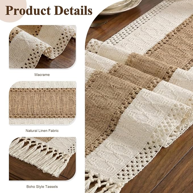 Boho Macrame Table Runner with Tassels Farmhouse Rustic Dining Woven Table - Image 4