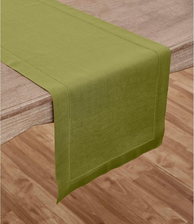 Solino Home Linen Avocado Green Hemstitch Table Runner 60 Inches - Image 2