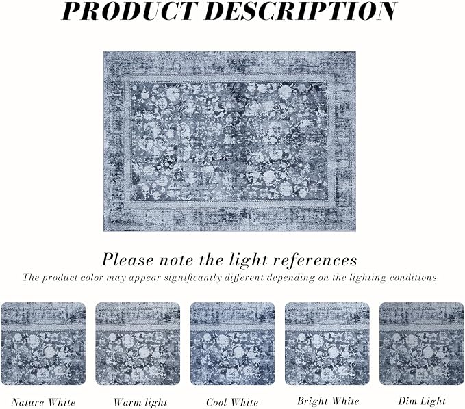 Area Rug 5×7, Vintage Boho Rug, Ultra-Soft Low Pile, Non Slip, Stain Resistant - Image 3