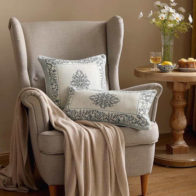 ISAENNE Design Linen Rectangle Throw Pillow Covers 12"x20" Pack of 2, Cottage - Image 7