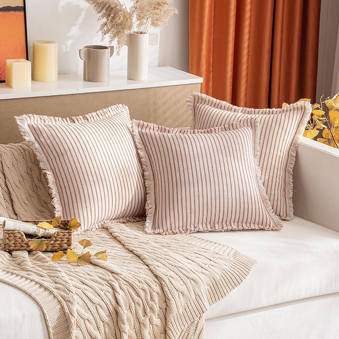 MIULEE Pack of 2 Rust Pillow Covers 22x22 Inch Striped Farmhouse Couch Throw - Image 7