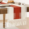 ZeeMart Macrame Style Bicolor Stitching Table Runner, 14 x 48 Inch Orange/Ivory by ZEEMARTONLINE