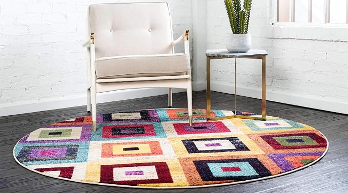Unique Loom Estrella Collection Colorful, Squares Modern, Abstract Area Rug - Image 2