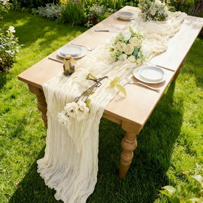 BALCONY & FALCON 2 Pack Beige Cheesecloth Table Runner 10FT 120 Inch Rustic & - Image 4