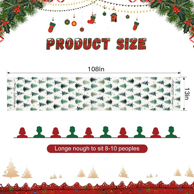 OTOSTAR Snowflake Christmas Tree Black Merry Christmas Table Runner, Xmas - Image 5