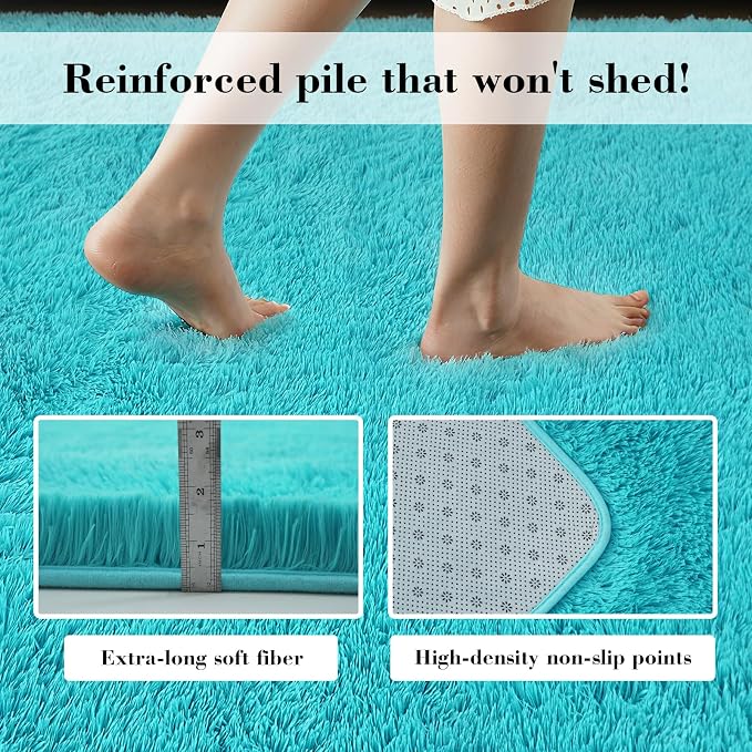 Teal Blue Rug Fluffy Rugs, 3x5 Teal Area Rugs - Image 6