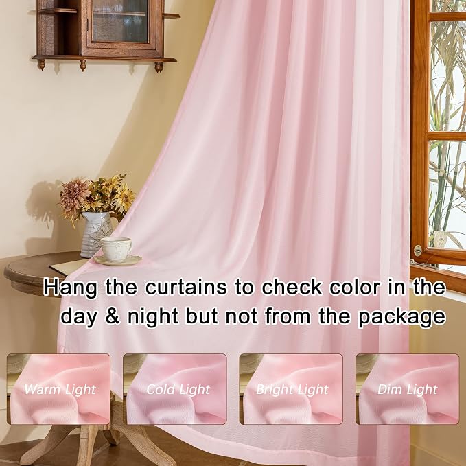 MAIHER Pink Pinch Pleat Sheer Curtains 84 Inches Long - Image 6