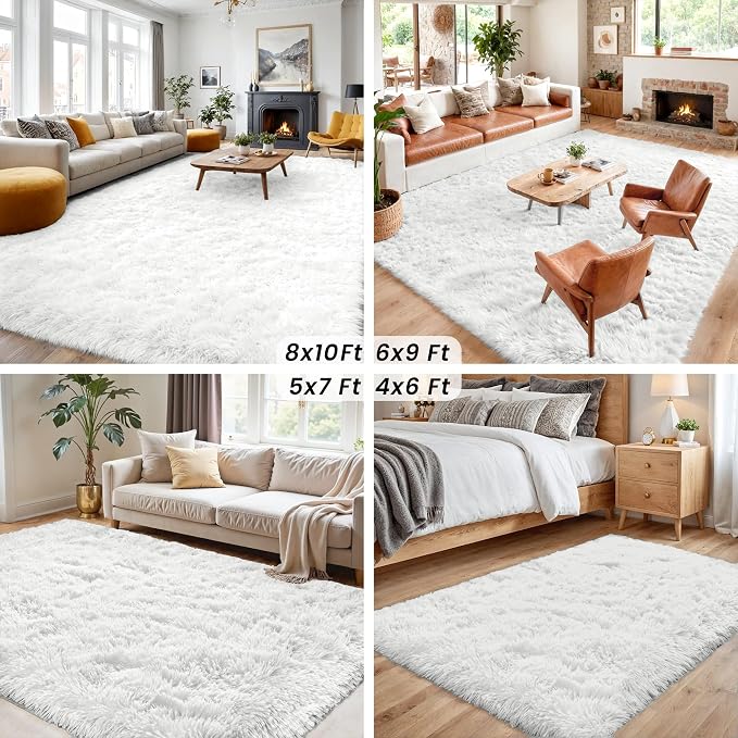 5x7 Area Rugs for Living Room: Ultra Soft Fluffy Shag White Rug for Bedroom - Image 7