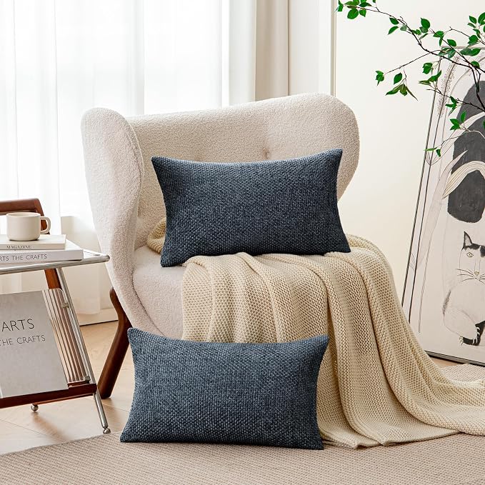 a moment Dark Blue Chenille Throw Pillow Covers 12x20 Inch Pack of 2 Modern - Image 2