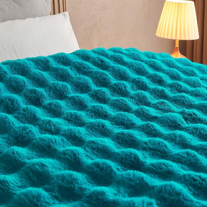 Lotus Karen Faux Fur Throw Blanket Teal - Image 7
