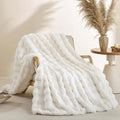 Smoofy Faux Fur Throw Blanket for Couch – Cream White Fluffy Cozy Rabbit Fleece by SMOOFY