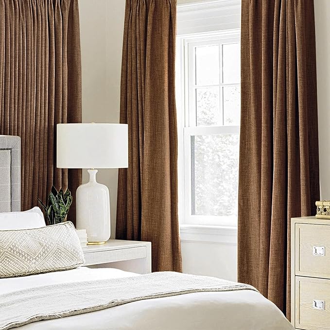 MIULEE Linen Curtains for Bedroom 100% Blackout Thermal Insulated Brown Grommet - Image 2