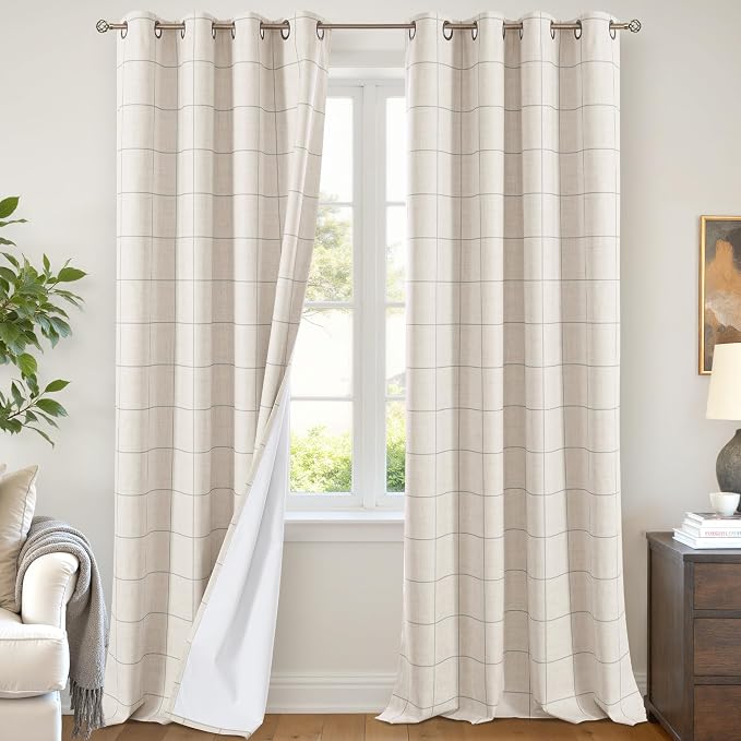 Grey Plaid Curtains Pattern Printed 90 Inches Long by Lajode