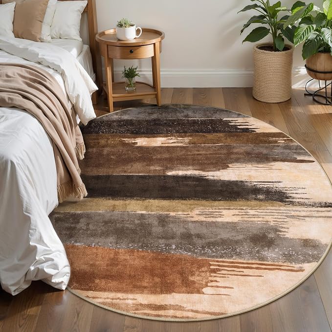 Ciicool 4ft Round Washable Rug, Modern Abstract Circle Rugs, Non-Slip Thin - Image 2