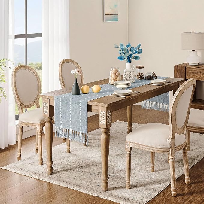 ZeeMart Farmhouse Braided Striped Table Runner, Rustic Blue Table Runners 48 - Image 3
