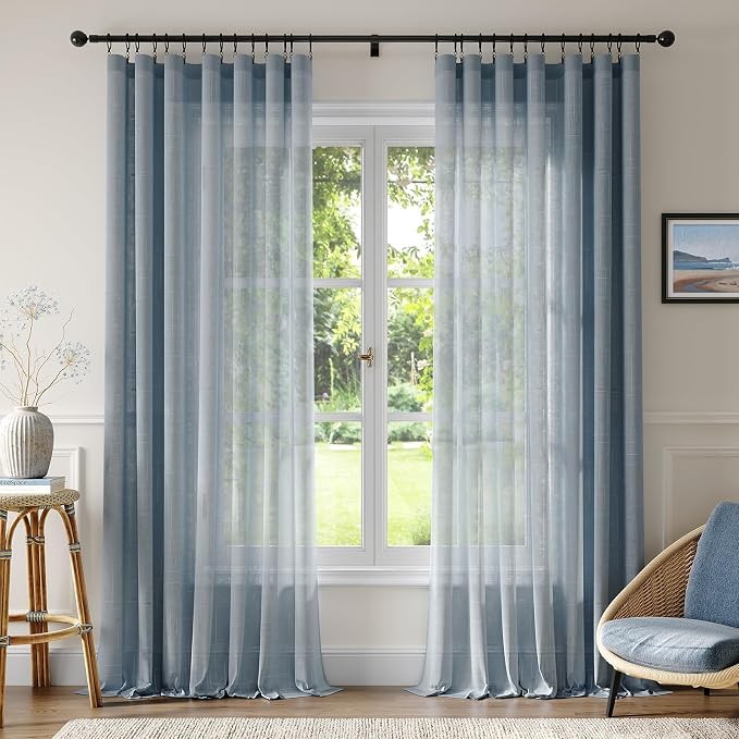 Anmao Natural Linen Curtains for Living Room 80 Inch Length 2 Panels Set by Anmao