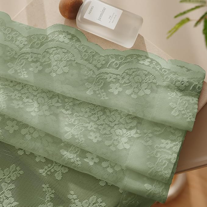 Anmao Vintage Sage Green Lace Curtains 54 Inches Long 2 Panels Sets, Romantic - Image 8