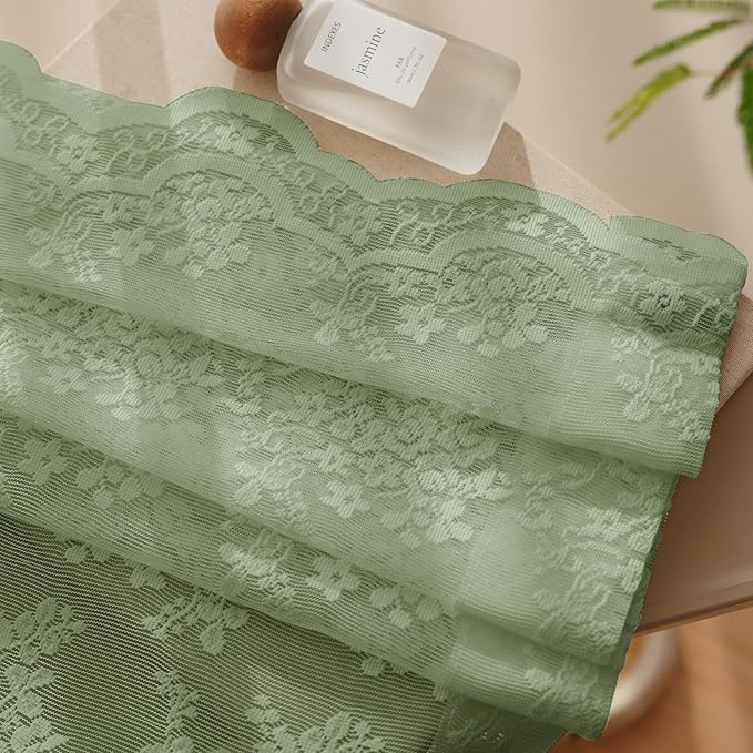 Anmao Vintage Sage Green Lace Curtains 102 Inches Long 2 Panels, Romantic Light - Image 8