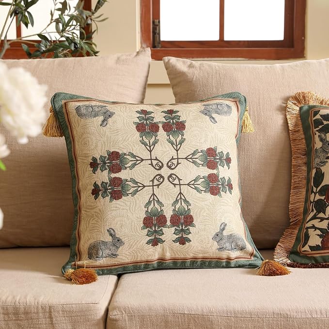 patdrea Designer Throw Pillow Covers Set of 2, French Elegant Green Linen - Image 2