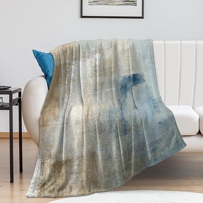 Abstract Gradient Blanket, Modern Fashion Art Blue Grey Brown Painting Strokes by Unknown