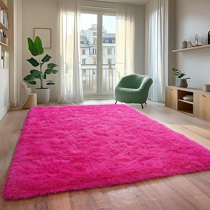 Fluffy Rugs for Living Room, Soft Shaggy for Bedrooms, Hot Pink Area Rug for - Image 5