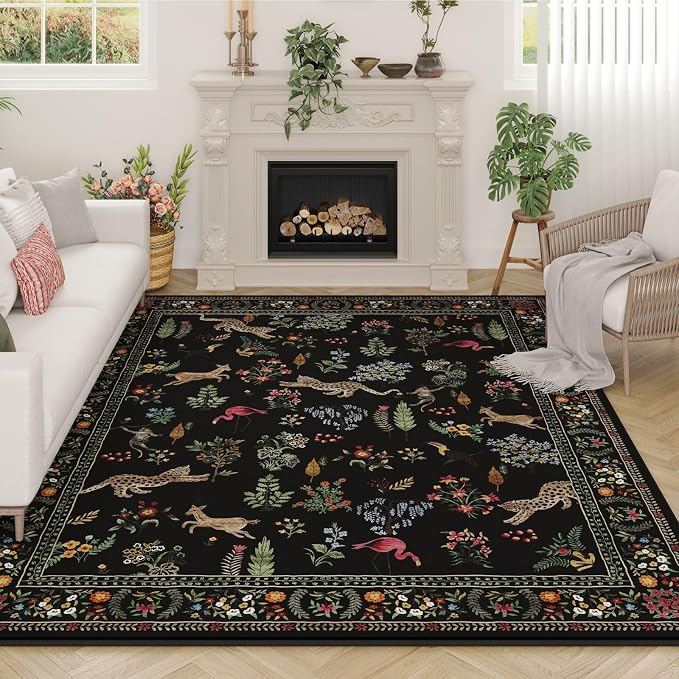 Rugcomf Living Room Rug 5x7 Rug Machine Washable Boho Area Rug Non Slip Floral by Rugcomf