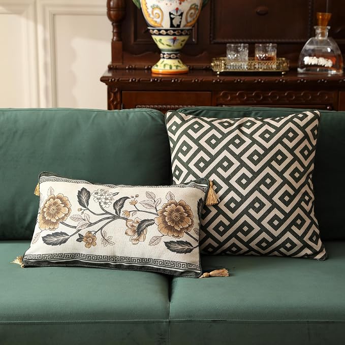 ISAENNE Design Linen Chinoiserie Rectangle Throw Pillow Covers 12"x20" Pack of 2 - Image 6