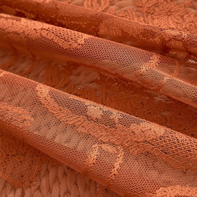 Burnt Orange Lace French Delicacy Curtains 63 Inches Long -Rod Pocket Luxury - Image 9