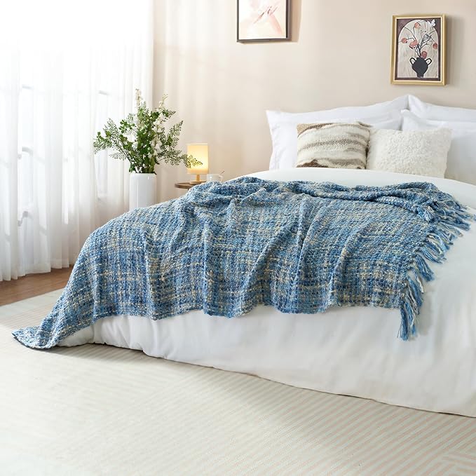 Multi-Color Light Blue Cable Knitted Throw Blanket - Image 5