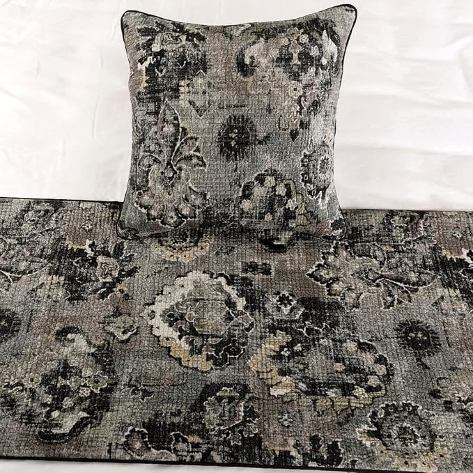 The HomeCentric Luxury Black & Grey Full 68 x 18 inch Bed Runner Without Pillow - Image 6