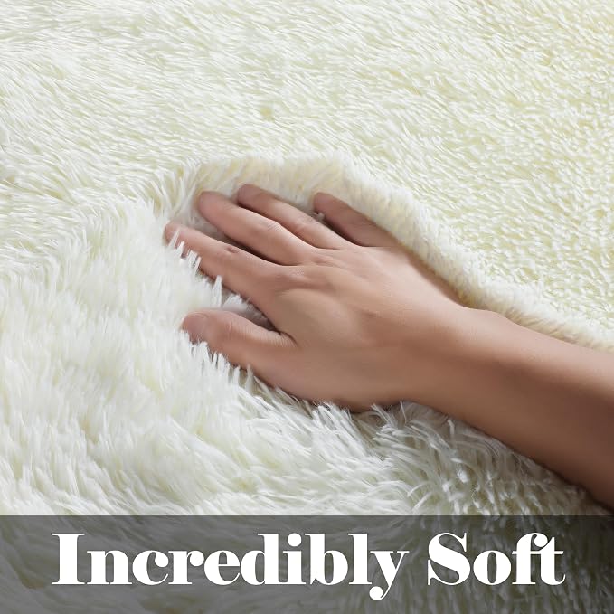 ONASAR Cream White Area Rugs for Bedroom Living Room, Washable Fluffy 4x6 - Image 2