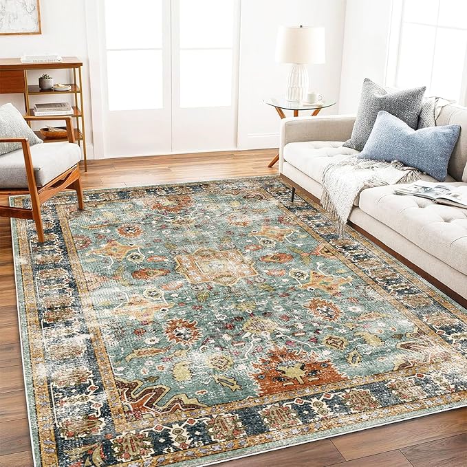 Area Rug 6'x9' Washable Vintage Traditional Distressed Thin Retro Kitchen by CHAMPLANT