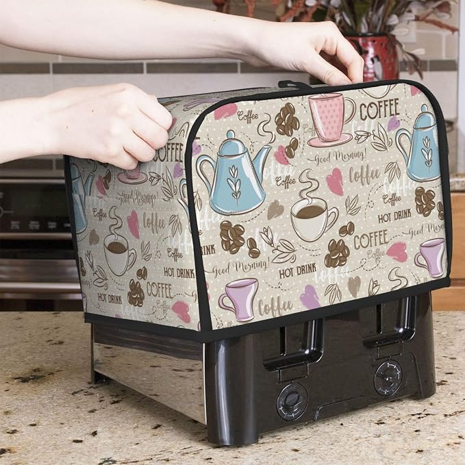Beige Coffee Love Heart 2 Slice Toaster Cover, Waterproof Toaster Dust Cover - Image 2