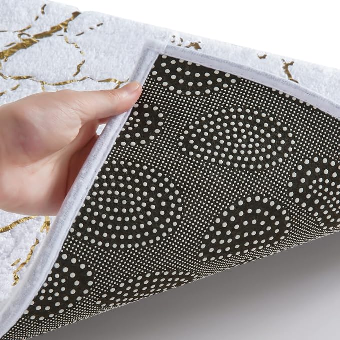 QJHOMO Toilet Rugs U Shaped White and Gold Bathroom Rugs, Extra Thick Carpet - Image 3