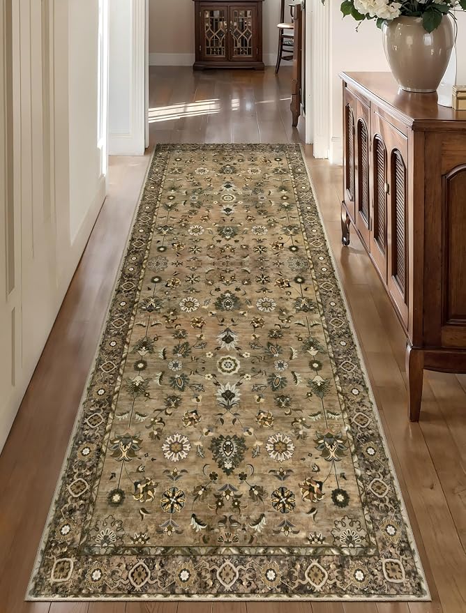 2x10 Hallway Runner Rug, Washable Non-Slip Vintage Floral Boho Runner Rug - Image 8