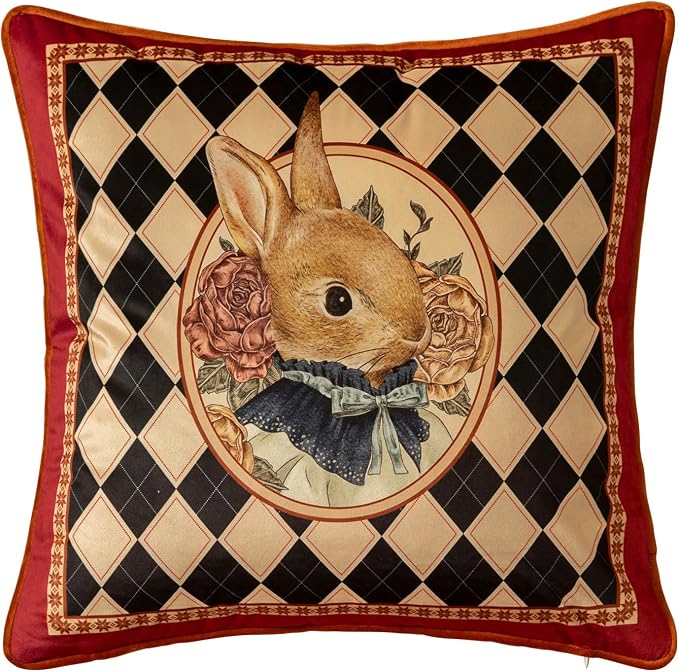 Grandmillennial Checkered Pillow Cover, Velvet Euro Sham Covers Decorative by Unknown