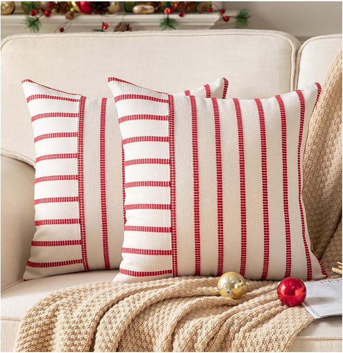 Caflife Boho Christmas Pillow Covers 18x18 Set of 2, Soft Farmhouse Decorative by Caflife