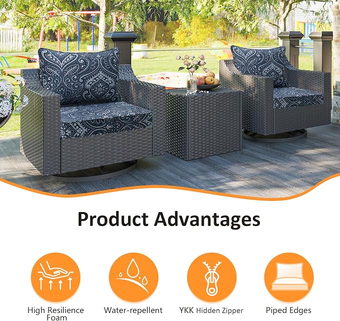 Outdoor Patio Chair Cushions Set, Water-Repellent, Fade Resistant, Deep Seat - Image 2