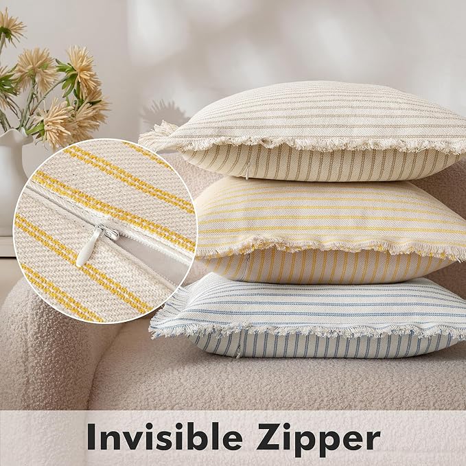 MIULEE Pack of 2 Yellow Pillow Covers 20x20 Inch Striped Farmhouse Couch Throw - Image 3