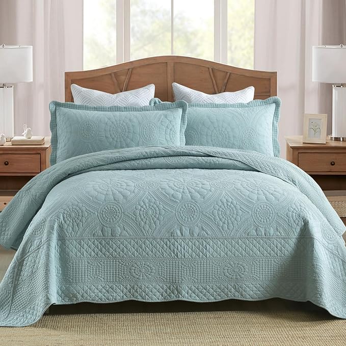 MarCielo 3-Piece 100% Cotton Oversized Bedspread Lightweight Quilt Coverlet by MarCielo