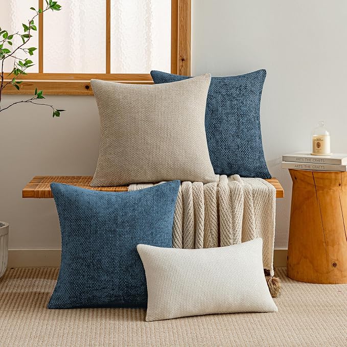 a moment Ocean Blue Chenille Throw Pillow Covers 12x20 Inch Pack of 2 Modern - Image 6