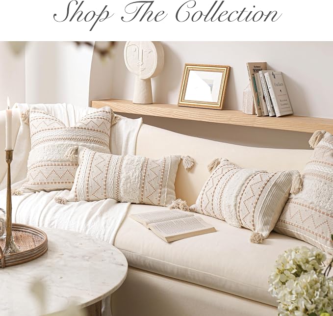 BlissBlush Decorative Throw Pillow Cover 18X18 Combo Set of 2 Square Cream - Image 7
