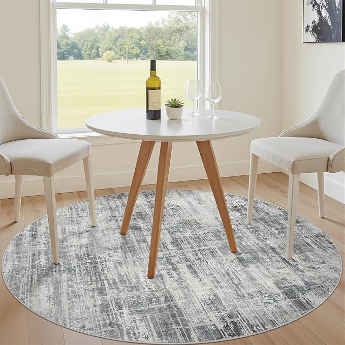 5ft Round Area Rug for Living Room: 5x5 Washable Neutral Abstract Modern Soft - Image 3