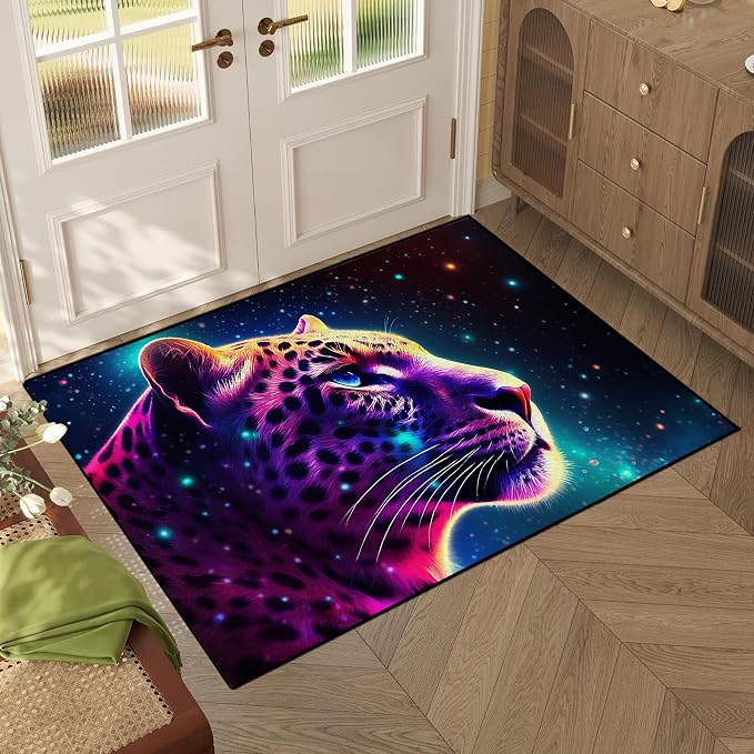 Galaxy Leopard Rug Fierce Panther Head Area Rugs by CERYUEE