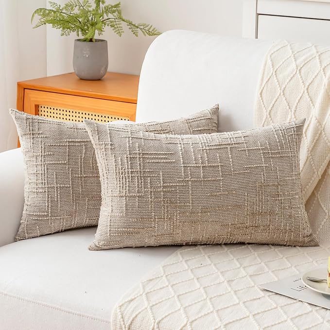 Decorative Throw Pillow Covers 12x20 Inch Set of 2, Soft Solid Farmhouse by ZSkogur