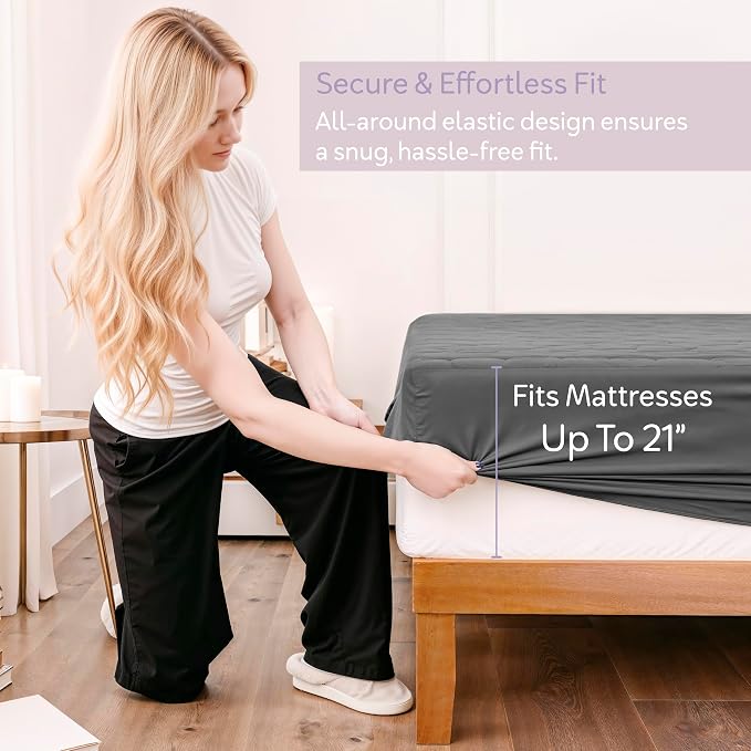 Hearth & Harbor 2 Pack Queen Size Quilted Fitted Mattress Pad Cover, 100% - Image 4