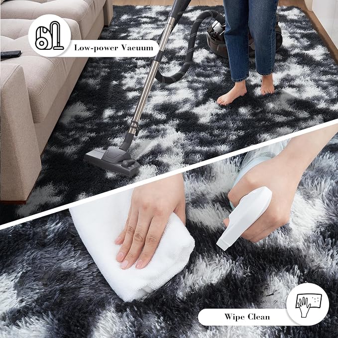 Fluffy Rug Shaggy Area Rug, Mottling Black 8x10 Area Rugs - Image 7